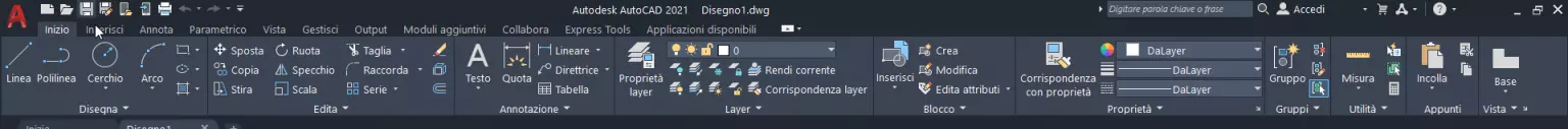 Tab e comandi di AutoCAD
