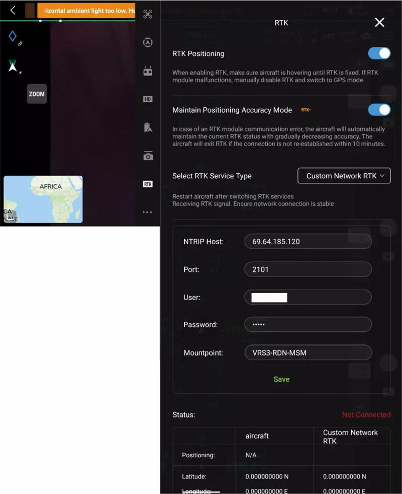 Accesso al menù laterale di DJI Pilot 2