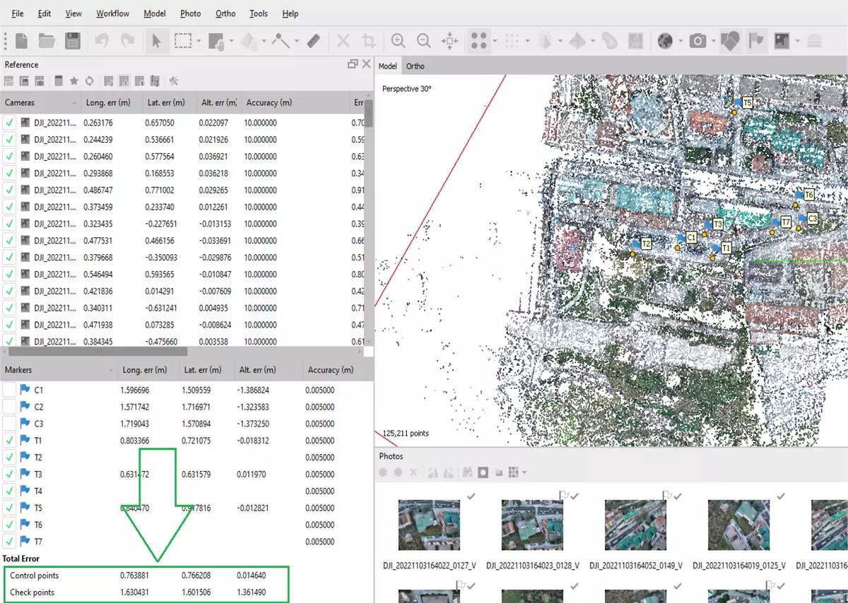 Dati ottenuti dall'elaborazione delle fotografie scattate con DJI Mavic 3E senza modulo RTK