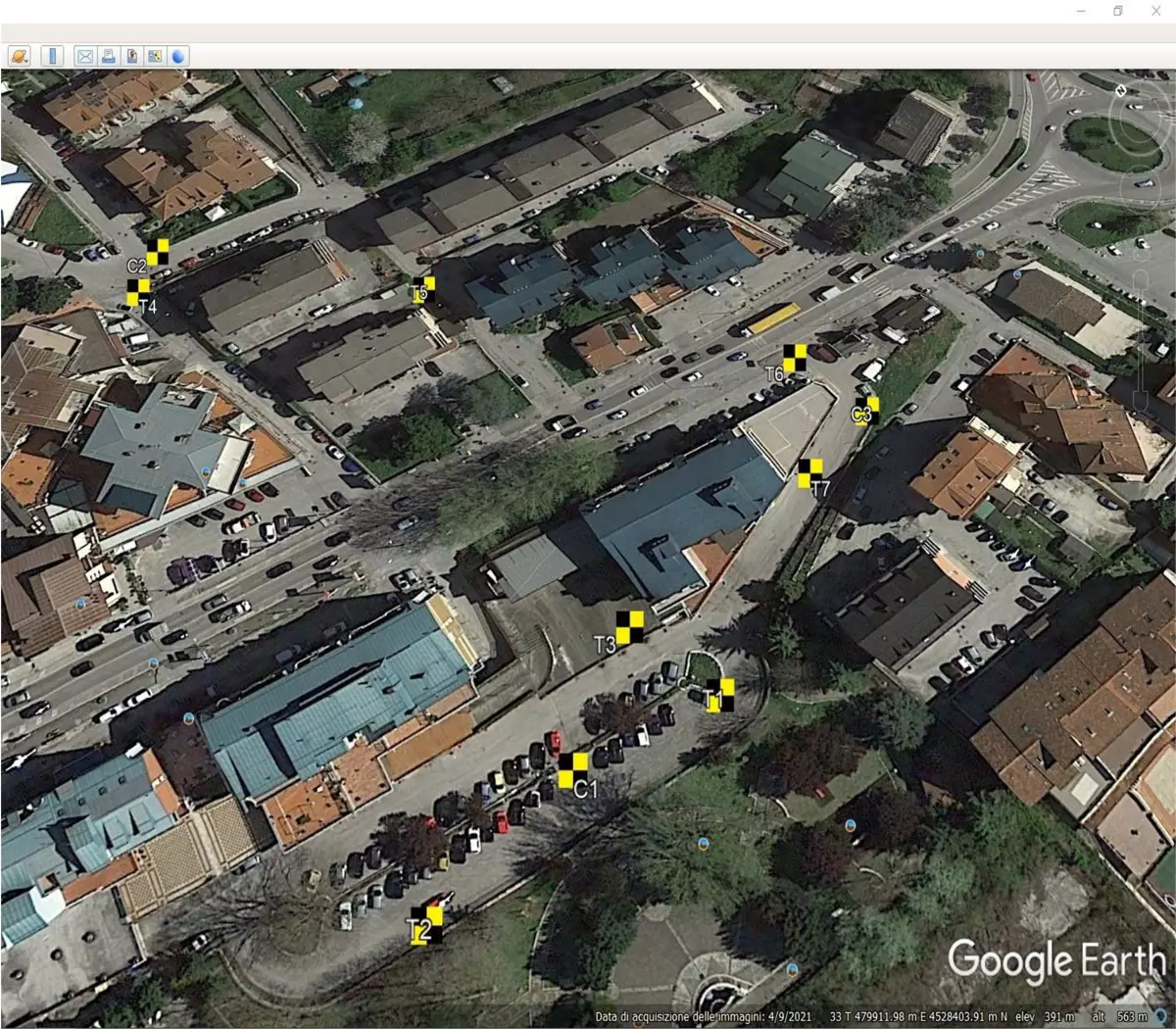 Distribuzione dei marker su Google Earth utilizzati per il test