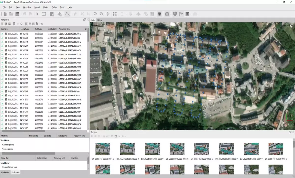 Visualizzazione dei dati delle fotografie in Metashape