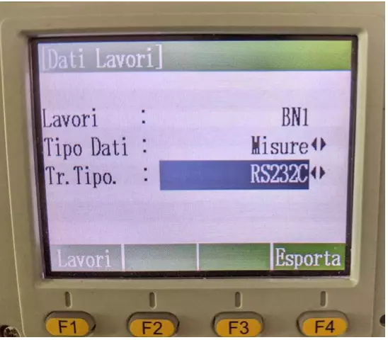 Impostazione tipologia di comunicazione prima dell'esportazione dei dati da stazione totale Galileo TS-402R