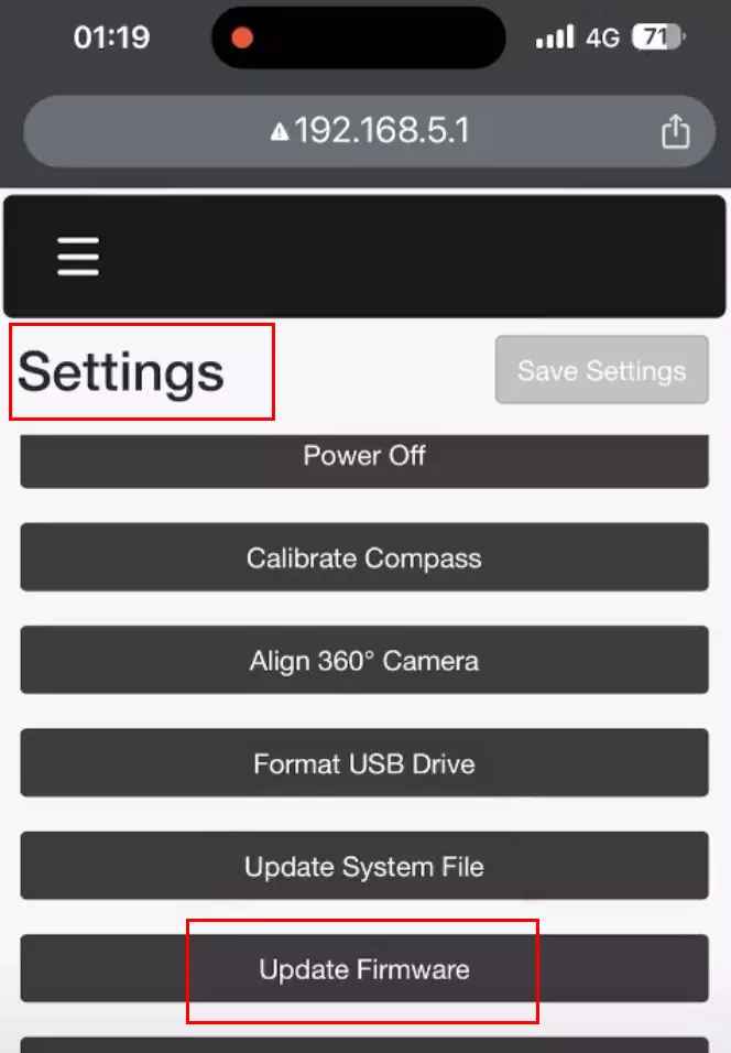 Pulsante “Update Firmware”
