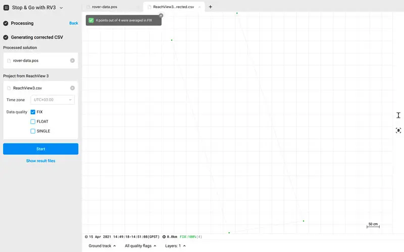 Risultati dell’elaborazione dei dati nel flusso di lavoro Stop & Go con ReachView 3