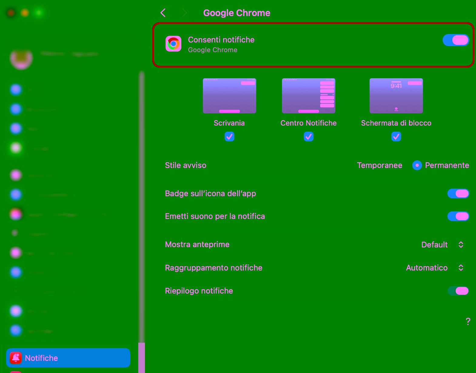 attivazione notifiche da desktop strumenti topografici