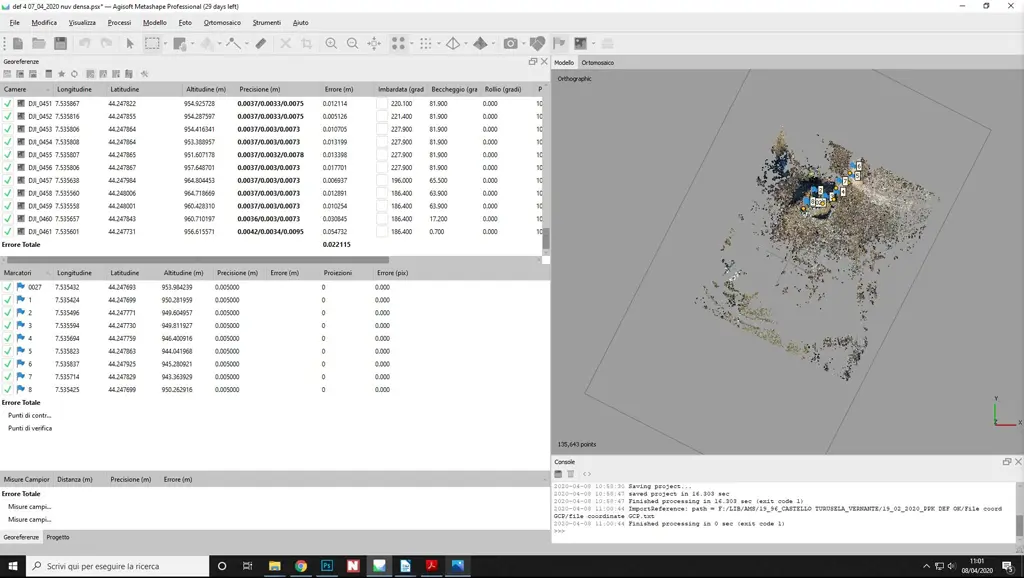 Elaborazione dei dati in metashape