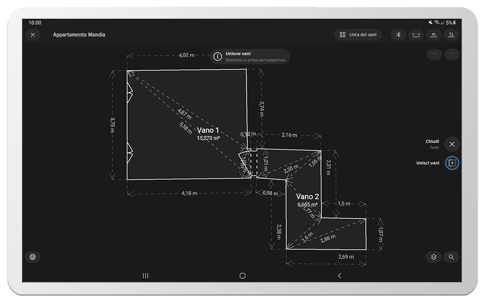 funzione unisci vani automaticamente software rilievo strumenti topografici