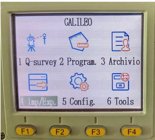 Menù Import/Export della stazione totale Galileo TS-402R