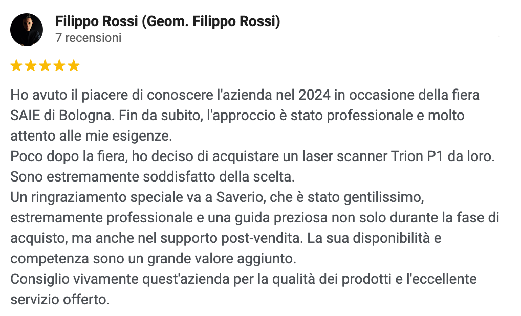 recensione google cliente uno strumenti topografici