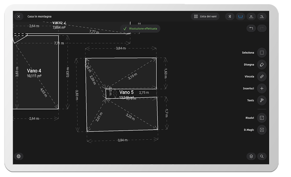 risoluzione automatica dei vani software rilievo strumenti topografici