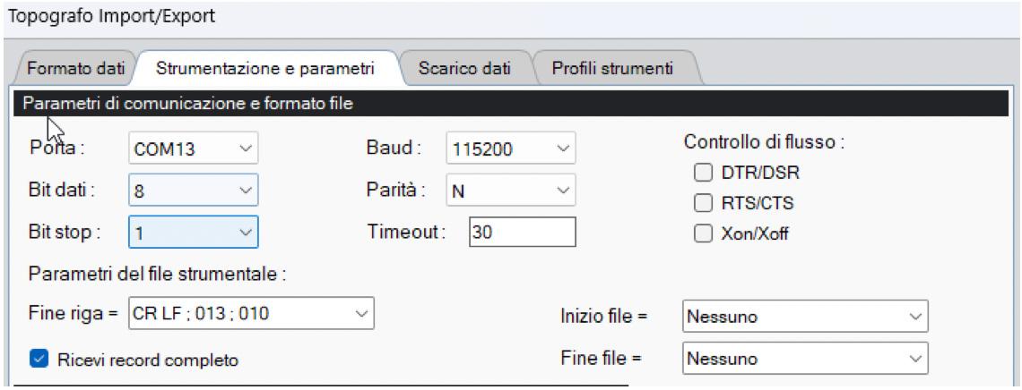 Partametri di importazione